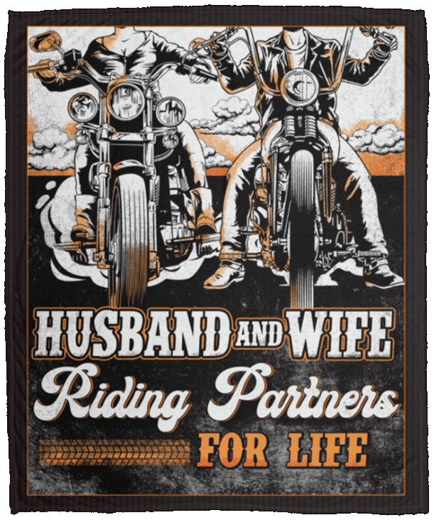 Husband and Wife Riding Partners for Life Fleece Blanket - Premium Sherpa Blanket - Woven Blanket, White, Cozy Plush Fleece Blanket - 50x60