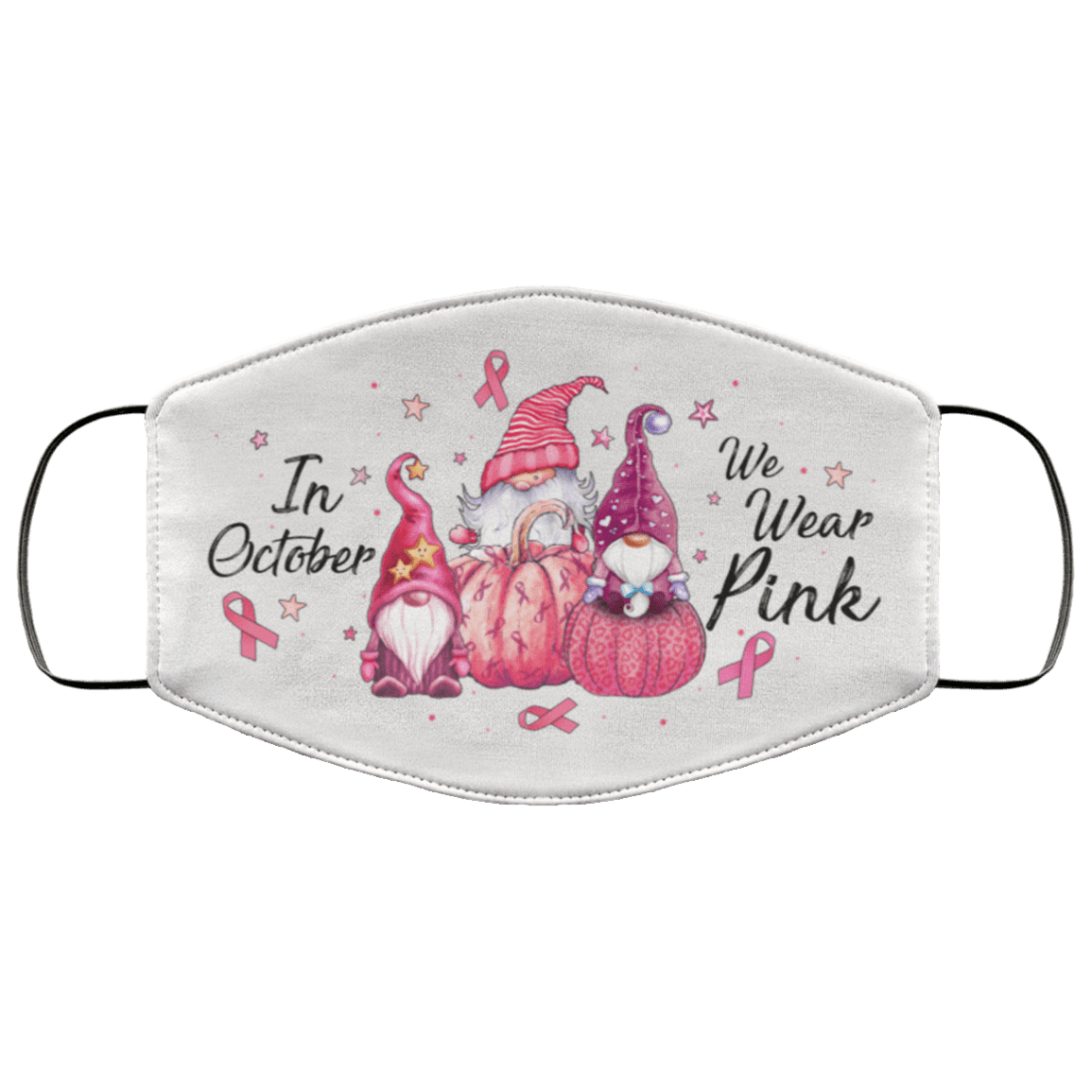 In October We Wear Pink Pumpkin Washable Reusable Custom Printed Cloth Face Mask Cover, White, Cloth Face Cover