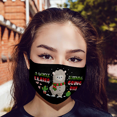 Alternative view of A Whole Llama Learning Going On Washable Reusable Custom-Printed Cloth Face Mask Cover