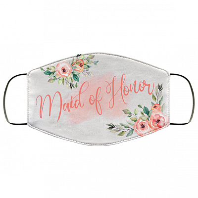 Maid Of Honor Floral Mask Washable Reusable Custom – Printed Cloth Face Mask Cover, White, Cloth Face Cover