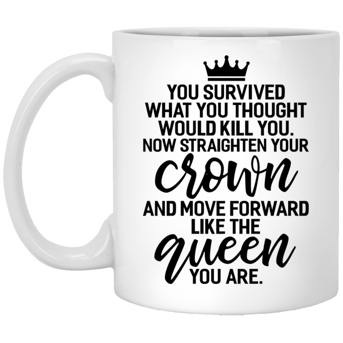 Queen You Survived What Would Kill You Straighten Your Crown Feminism Ceramic Coffee Mug - Beer Stein, White, 11 oz. White Mug