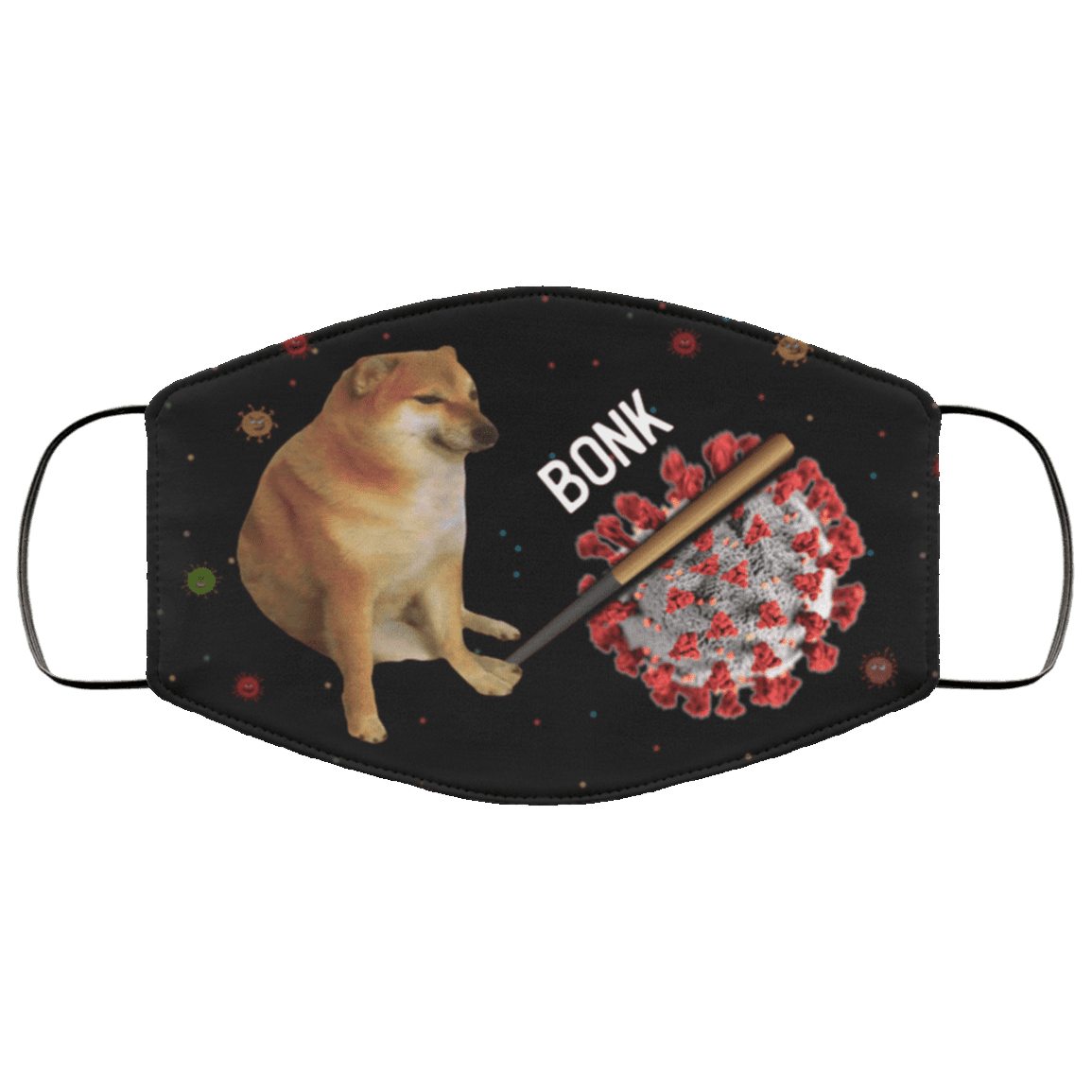 Cheems Virums Bonk Dog Hitting Virus Funny Washable Reusable Custom - Printed Cloth Face Mask Cover, Black, Cloth Face Cover
