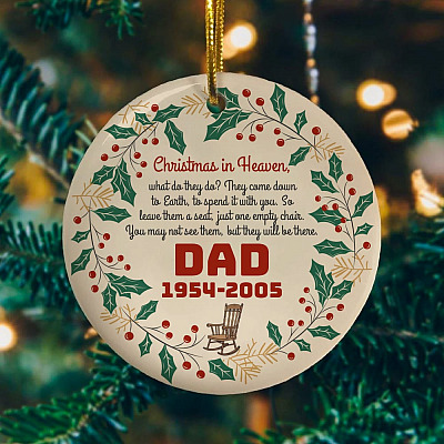 Alternative view of Personalized Christmas in Heaven What They Do They Come to Earth Circle Ceramic Ornament Keepsake