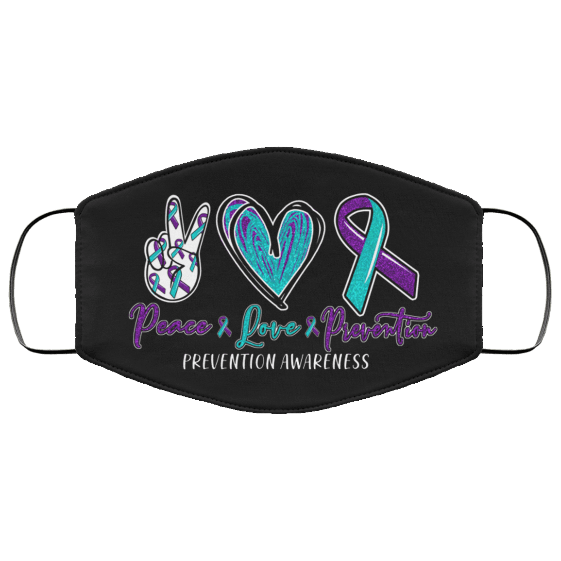 Peace Love Prevention Suicide Prevention Awareness Washable Reusable Custom - Printed Cloth Face Mask Cover, Black, Cloth Face Cover