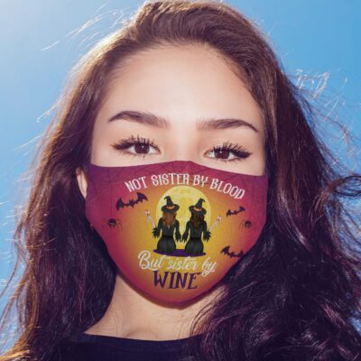 Alternative view of Halloween Not Sister by Blood but Sister by Wine Washable Reusable Custom - Printed Cloth Face Mask Cover