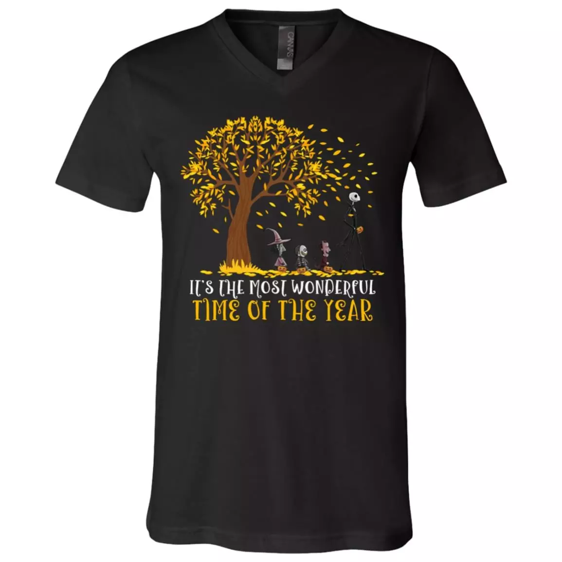 It's The Most Wonderful Time Of The Year Jack Skellinton Nightmare Halloween T-Shirt - V-Neck Tee, Black, V-Neck T-Shirt
