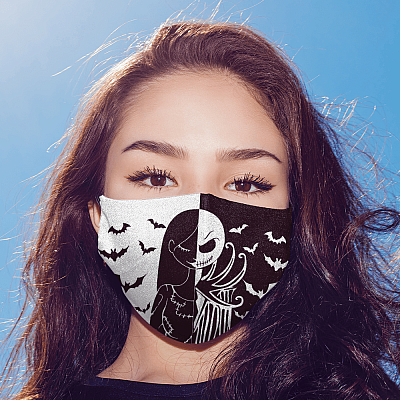 Alternative view of Jack Skellington and Sally The Nightmare Before Christmas Washable Reusable Custom - Printed Cloth Face Mask Cover