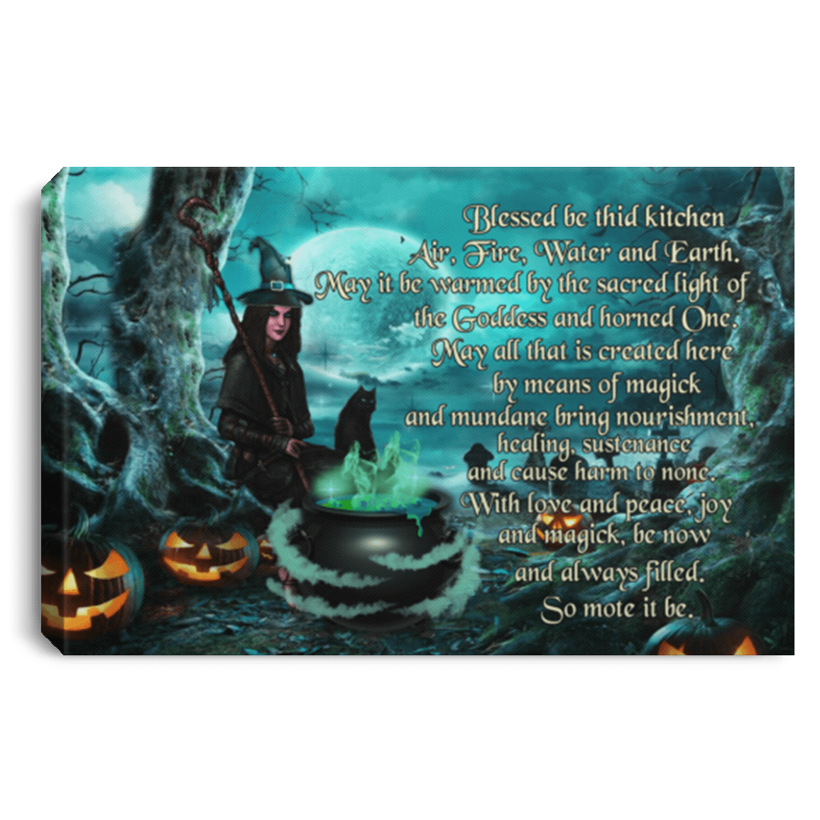 Blessed Be This Kitchen Air Fire Water Earth Witch Gallery Wrapped Framed Canvas Prints-Unframed Poster, White, 0.75'' Framed Canvas