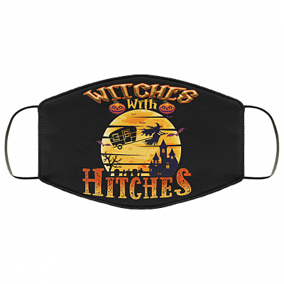 Witches With Hitches Halloween Camping Washable Reusable Custom Printed Cloth Face Mask Cover - Camper Gift, Black, Cloth Face Cover