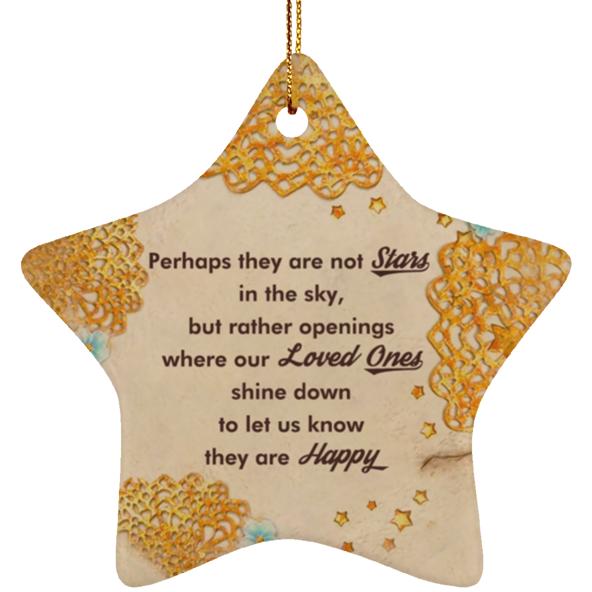 Stars In The Sky Memorial Christmas Ornament Keepsake - Holiday Flat Star Porcelain Ornament, White, Star Ornament