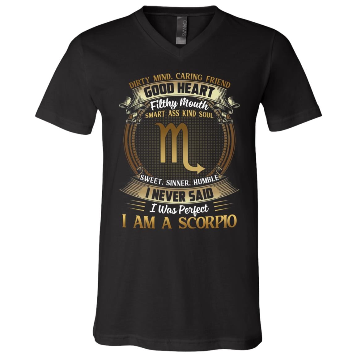 Scorpio Dirty Mind Caring Friend Good Heart Filthy Mouth I Never Said I'm Perfect Zodiac T-Shirt - V Neck, Black, V-Neck T-Shirt