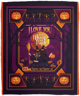 Personalized Halloween Besties I Love You to the Moon and Back Fleece Blanket - Premium Sherpa Blanket, White, Cozy Plush Fleece Blanket - 50x60