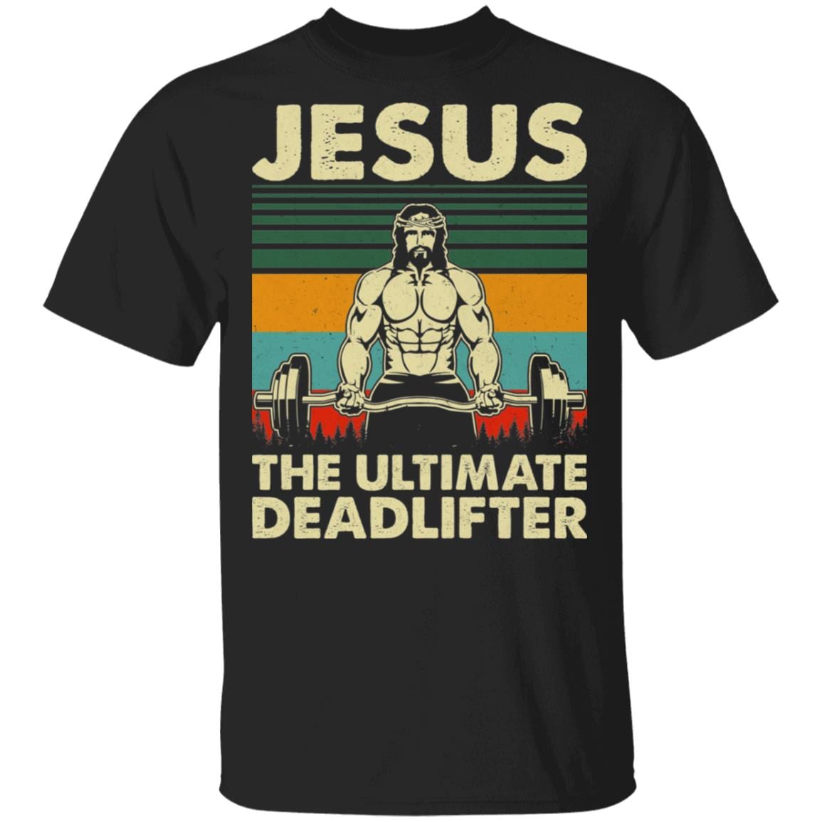 Jesus The Ultimate Deadlifter Vintage Retro T-Shirt - Funny Christian Weightlifting Fitness Shirt, Black, Unisex T-Shirt