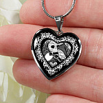 Jack And Sally Heart Pendant Necklace - Skellington Gifts For Couple - Heart Luxury Necklace (Silver)