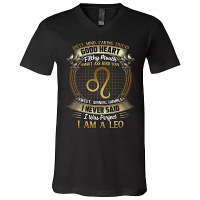 Leo Dirty Mind Caring Friend Good Heart Filthy Mouth I Never Said I'm Perfect Zodiac T-Shirt - V Neck, Black, V-Neck T-Shirt