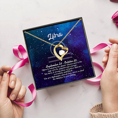 Alternative view of Libra Sign Constellation Horoscope Zodiac Birthday Astrology Forever Love Heart Pendant Necklace