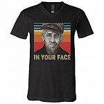 In Your Face Ed Gein Dark Serial Killer Halloween T-Shirt - V-Neck, Black, V-Neck T-Shirt