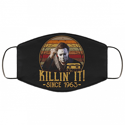 Killin' It Since 1963 Washable Reusable Custom Printed Cloth Face Mask Cover - Halloween Michael Myers Face Mask, Black, Cloth Face Cover – Medium/Large