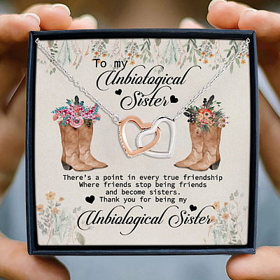 To My Unbiological Sister Saying There's A Point In Every True Friendship Country Girls Interlocking Hearts Pendant Necklace