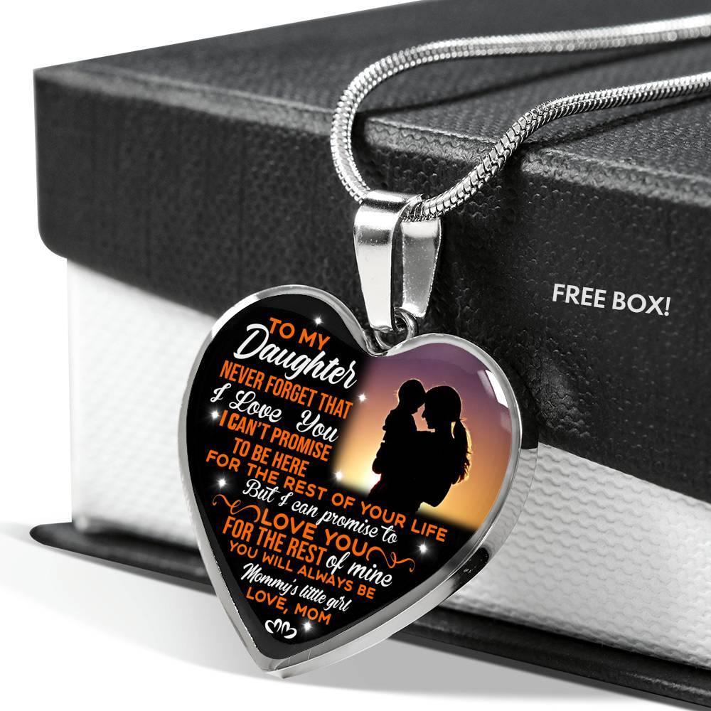 Mom To My Daughter Never Forget That I Love You Heart Pendant Necklace - Heart Luxury Necklace (Silver)