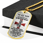 To My Son Never Give Up No Matter What Life Can Be Tough But You Are Tougher Dog Tag Pendant Necklace - Dog Tag (Gold Plated)