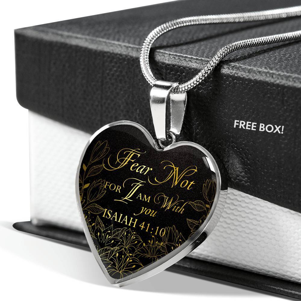 Fear Not For I Am With You Isaiah 41:10 Luxury Heart Pendant Necklace - Heart Luxury Necklace (Silver)
