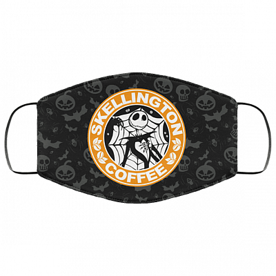 Skellington Coffee Pumpkin King Nightmare Before Christmas Washable Reusable Custom - Printed Cloth Face Mask Cover, Black, Cloth Face Cover – Medium/Large
