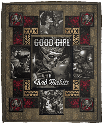 Good Girl With Bad Habits Skull Roses Fleece Blanket - Premium Sherpa Blanket - Woven Blanket, White, Cozy Plush Fleece Blanket - 50x60