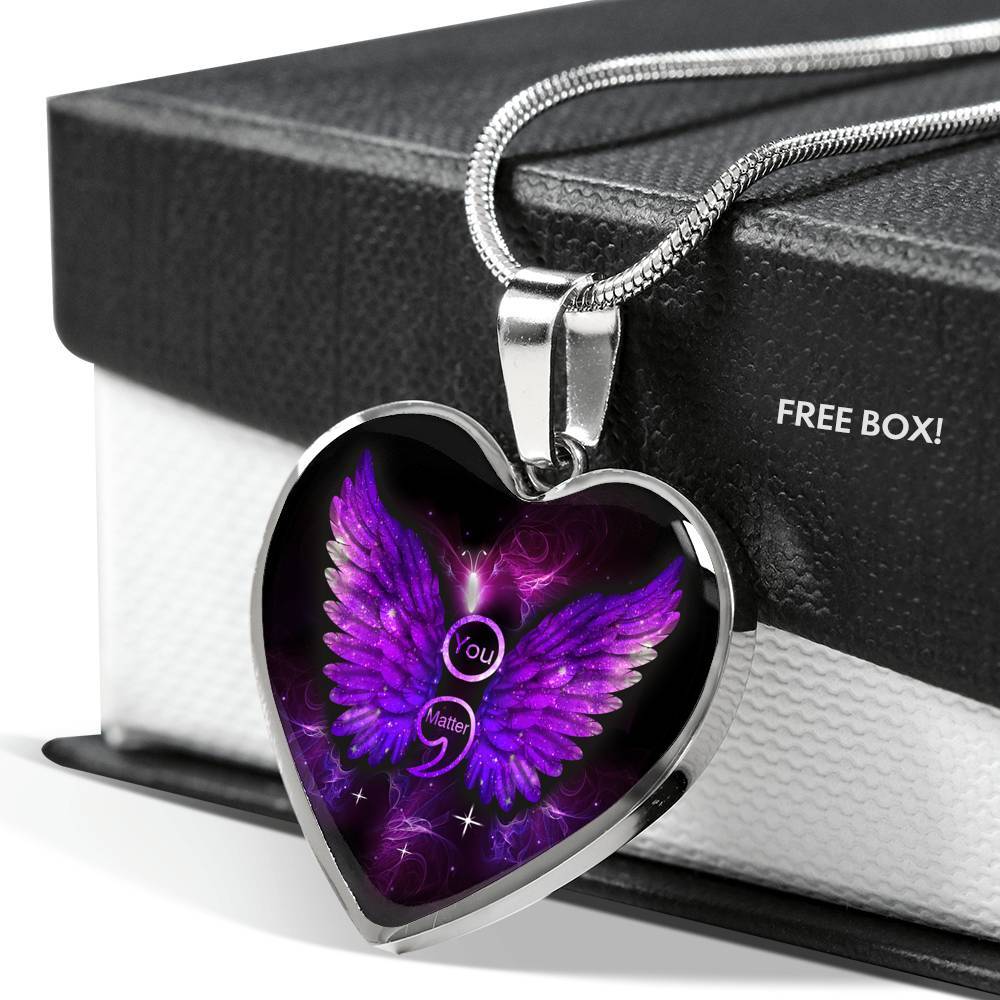 You Matter Memorial Suicide Prevention Awareness Heart Pendant Necklace - Mental Health Awareness Necklace - Heart Luxury Necklace (Silver)