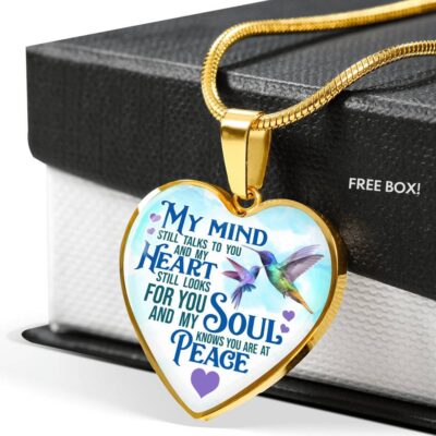 My Mind Still Talks To You But My Soul Know You Are At Peace Hummingbird Luxury Heart Pendant Necklace - Heart Luxury Necklace (Gold Plated)