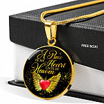 Angel Wings Heart a Piece of My Heart Lives in Heaven Circle Pendant Necklace - Circle Luxury Necklace (Gold Plated)