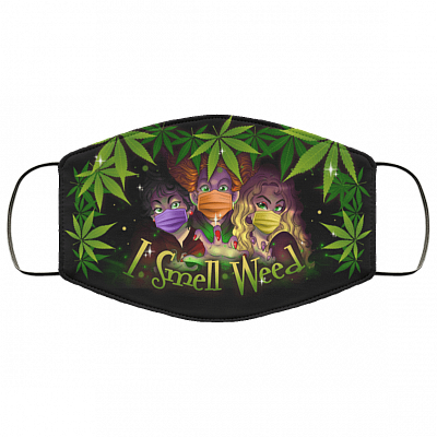 Hocus Pocus I Smell Weed - Funny Halloween Washable Reusable Custom Face Mask, White, Cloth Face Cover – Medium/Large