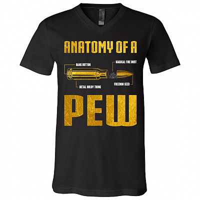 Anatomy of a Pew Funny Bullet Gun T-Shirt - V-Neck, Black, V-Neck T-Shirt