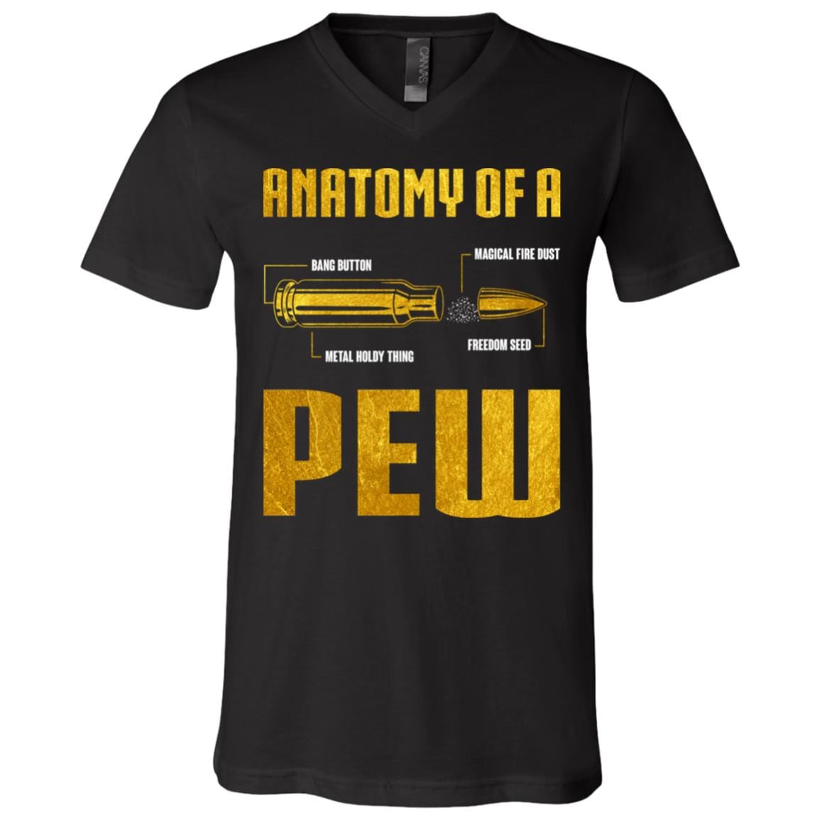 Anatomy of a Pew Funny Bullet Gun T-Shirt - V-Neck, Black, V-Neck T-Shirt