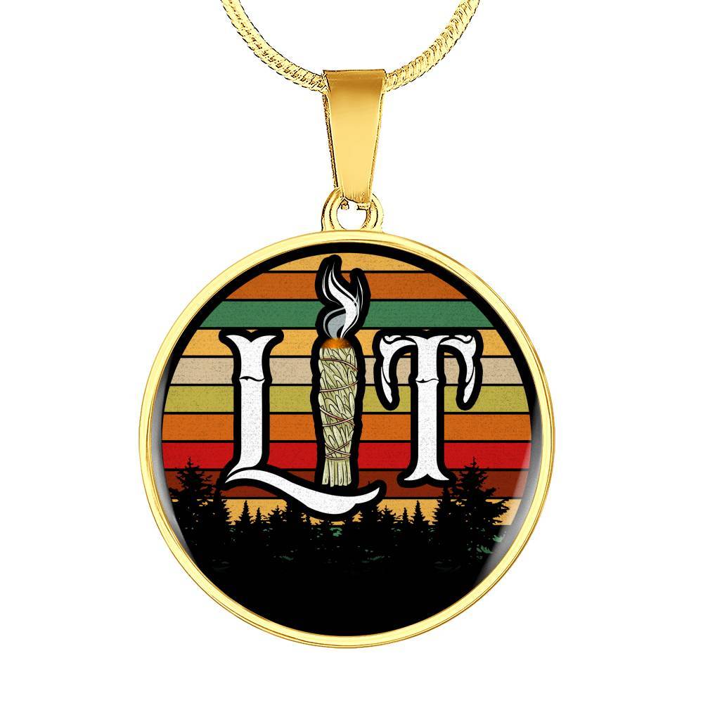 Funny Lit Burning Sage Smudge Chill Witchcraft Herbs Relax Witch Gift Halloween Circle Pendant Necklace - Circle Luxury Necklace (Gold Plated)