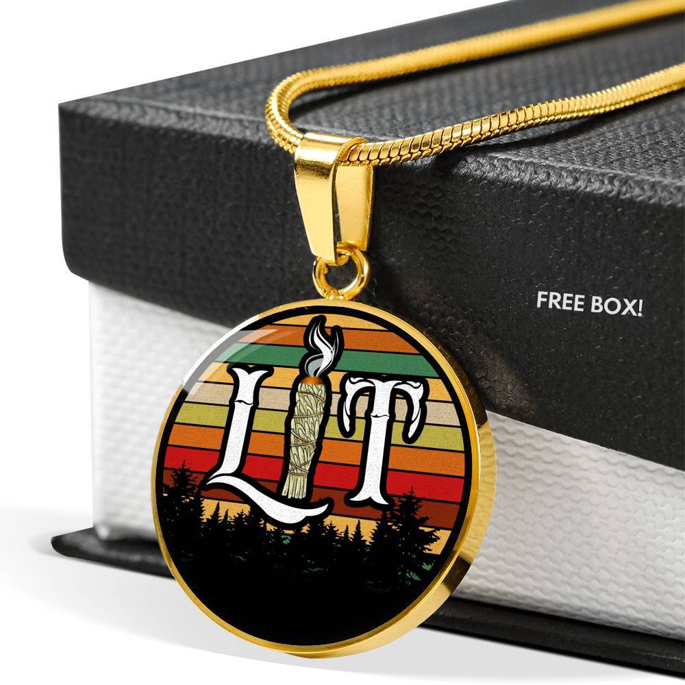 Funny Lit Burning Sage Smudge Chill Witchcraft Herbs Relax Witch Gift Halloween Circle Pendant Necklace - Circle Luxury Necklace (Gold Plated)