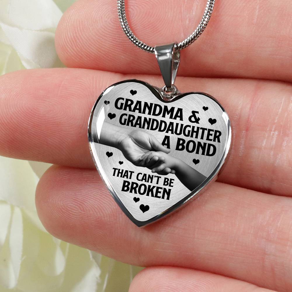 Grandma and Granddaughter a Bond That Can't Be Broken Heart Pendant Necklace - Heart Luxury Necklace (Silver)