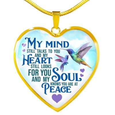My Mind Still Talks To You But My Soul Know You Are At Peace Hummingbird Luxury Heart Pendant Necklace - Heart Luxury Necklace (Gold Plated)