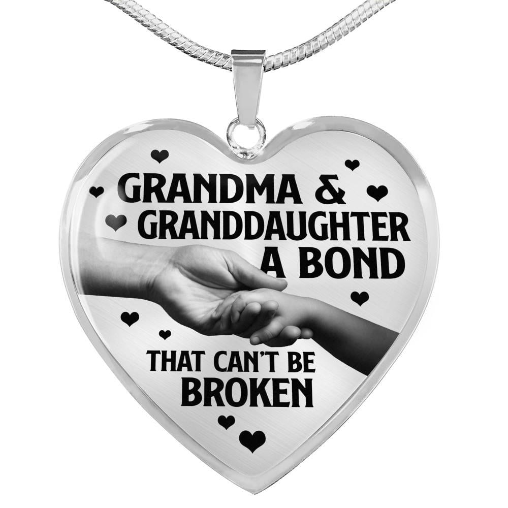 Grandma and Granddaughter a Bond That Can't Be Broken Heart Pendant Necklace - Heart Luxury Necklace (Silver)
