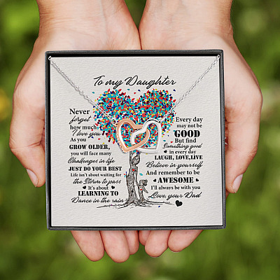 To My Daughter Never Forget How Much I Love You As You Grow Older Interlocking Hearts Pendant Necklace