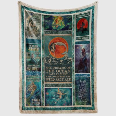 Alternative view of She Dreams Of The Ocean Late At Night Mermaid Fleece Blanket - Premium Sherpa Blanket - Woven Blanket