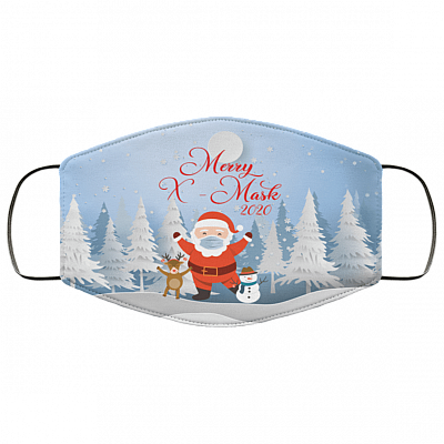 Merry X-Mask 2020 Funny Santa Claus Wearing Mask Washable Reusable Custom - Printed Cloth Face Mask Cover, White, Cloth Face Cover – Medium/Large