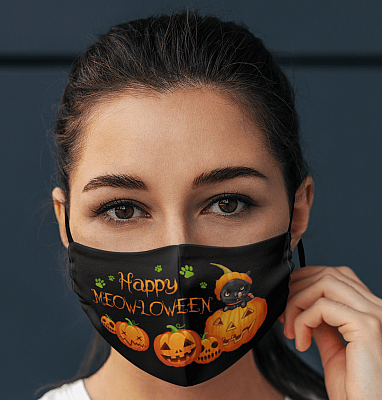 Alternative view of Happy Meow-lloween Funny Halloween Washable Reusable Custom - Printed Cloth Face Mask Cover