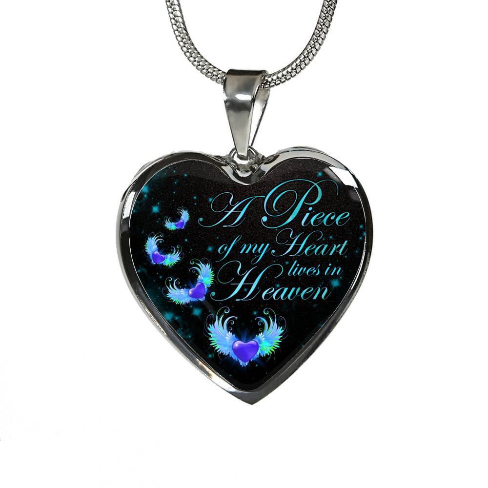 Angel Wings Heart a Piece of My Heart Lives in Heaven Heart Pendant Necklace - Heart Luxury Necklace (Silver)