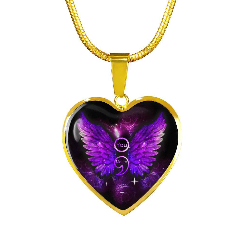 You Matter Memorial Suicide Prevention Awareness Heart Pendant Necklace - Mental Health Awareness Necklace - Heart Luxury Necklace (Gold Plated)