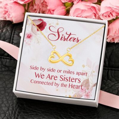 Alternative view of Sisters Side By Side Or Miles Apart We Are Sisters Connected By The Heart Infinity Heart Pendant Necklace