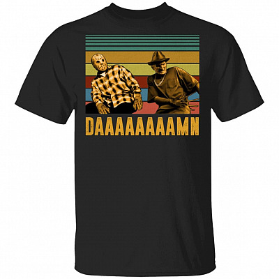 Jason Freddy Squad Damn Meme Halloween Vintage T-Shirt - Funny Halloween Sarcasm Saying Retro Tee Shirt, Black, Unisex T-Shirt