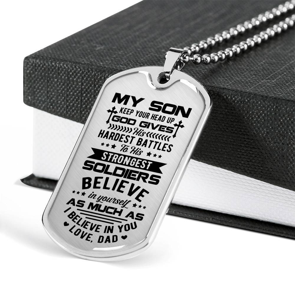 My Son Keep Your Head Up God Gives His Hardest Battle Dog Tag Necklace - Dog Tag (Silver) My Son Keep Your Head Up God Gives His Hardest Battle Dog Tag Necklace - Dog Tag (Silver)