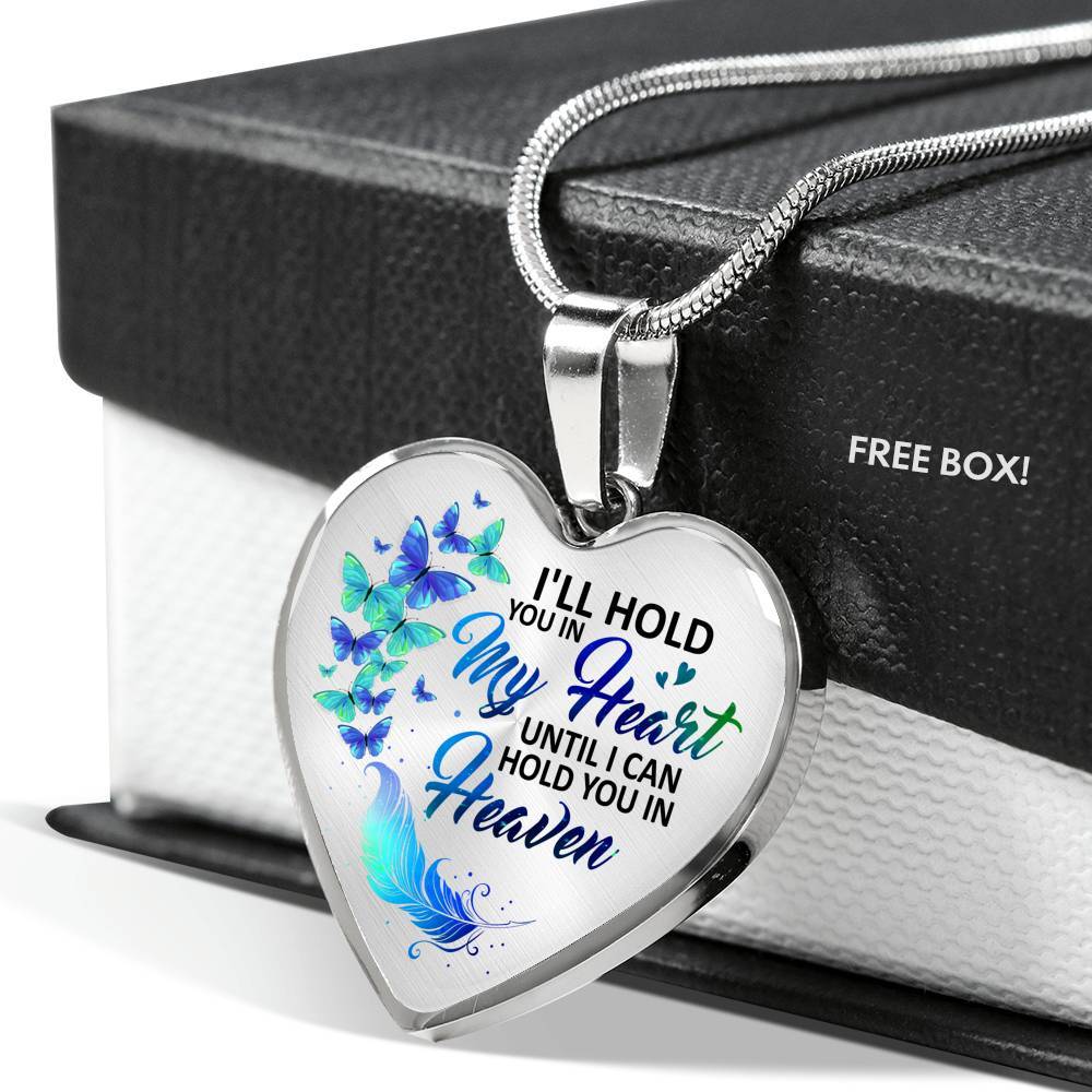 Memorial I'll Hold You in My Heart Until I Can Hold You in Heaven Butterfly Heart Pendant Necklace - Heart Luxury Necklace (Silver)