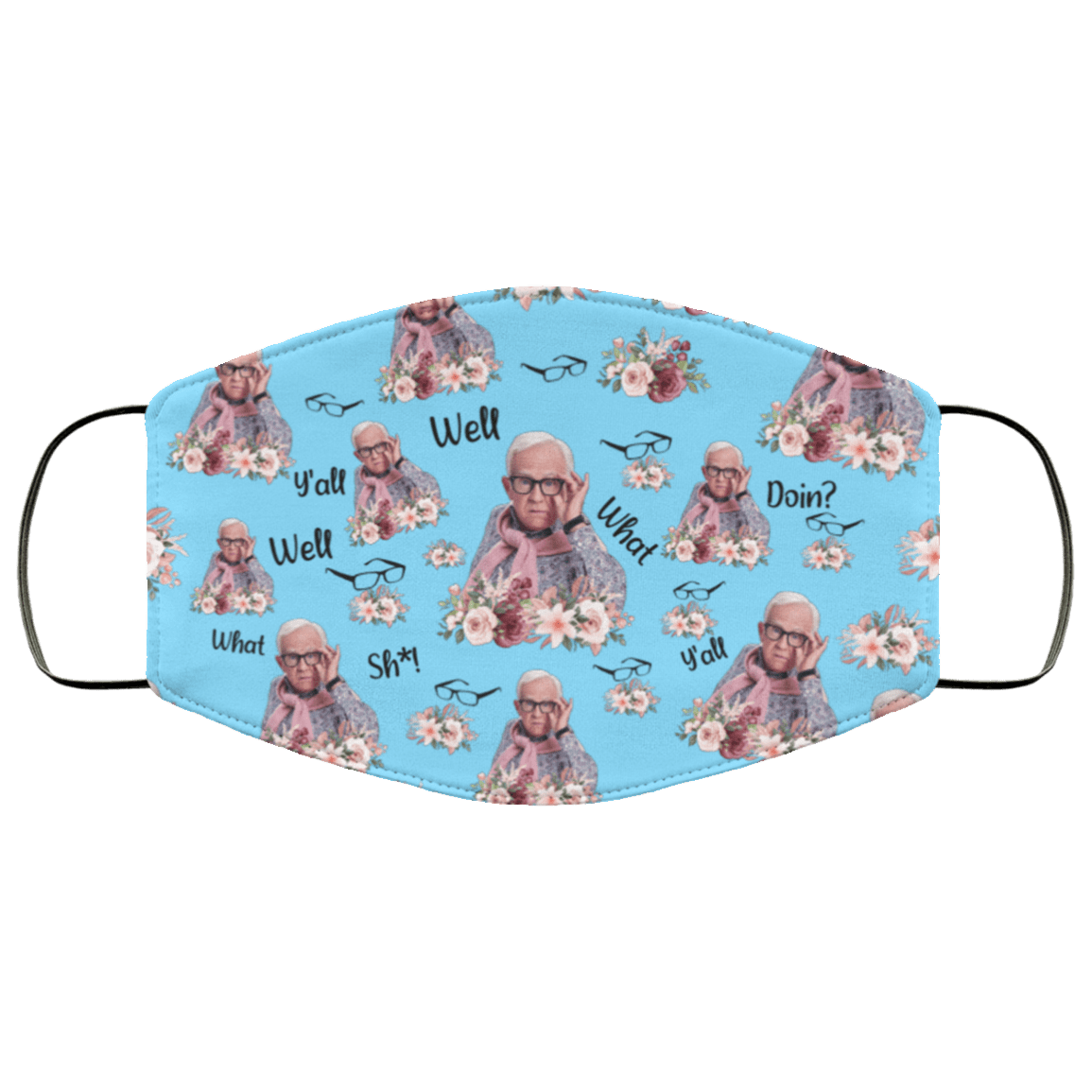Leslie Jordan Well Shit Washable Reusable Custom - Printed Cloth Face Mask Cover, Columbia Blue, Cloth Face Cover – Medium/Large